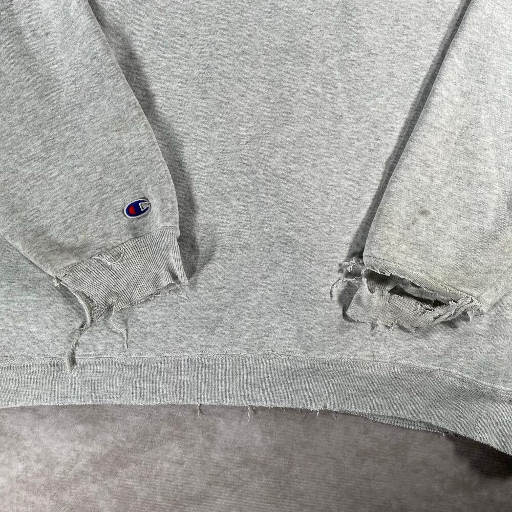 90’s Champion Thrashed Grey White Cozy Distressed Pullover Hoodie - Picture 7 of 7